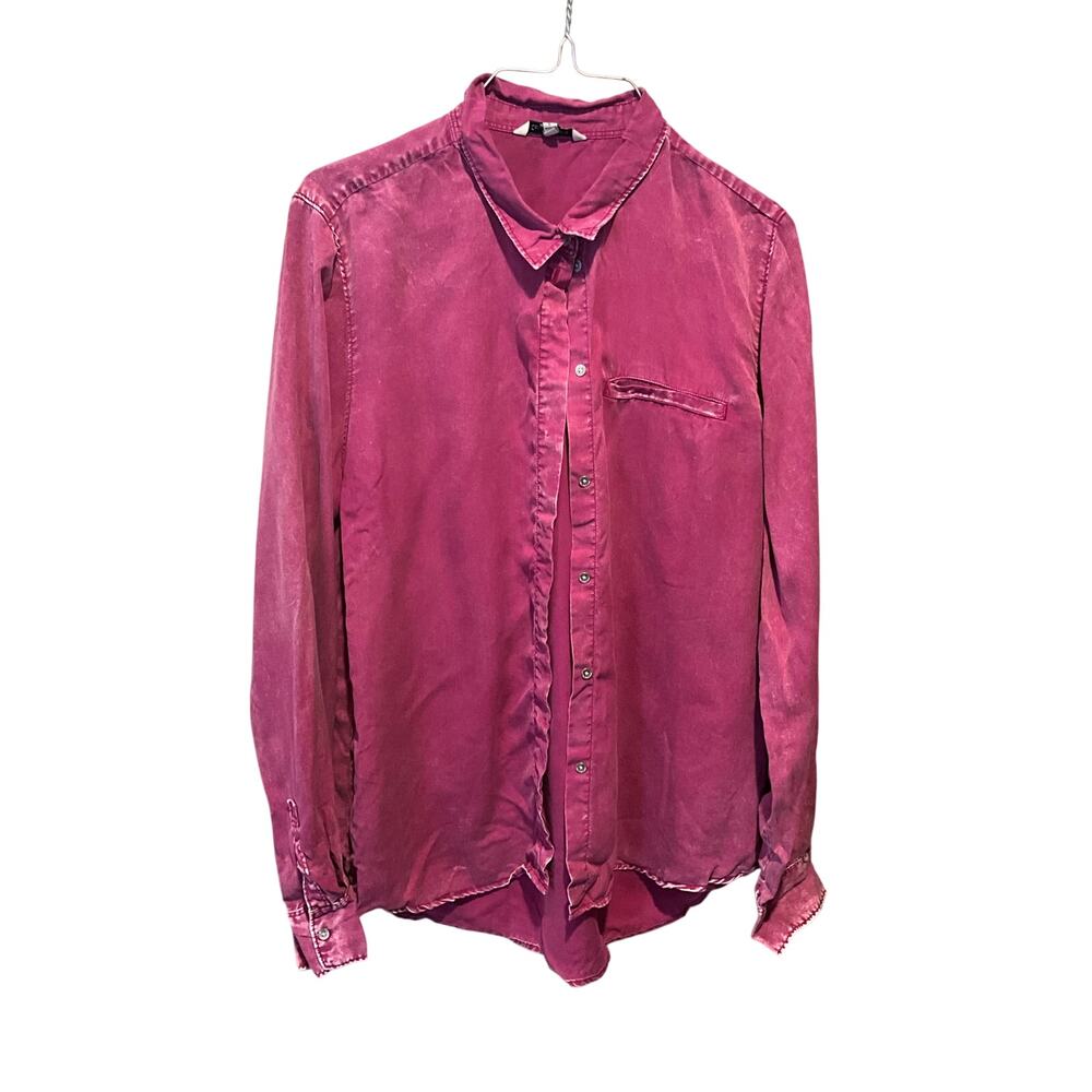Calvin Kleinā Button Down Shirt Long Sleeves Lyocell Magenta Womens Size L NEW